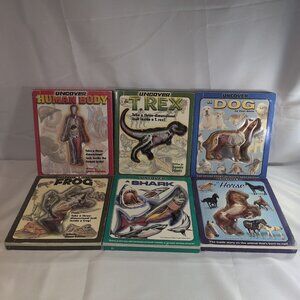 Uncover Human Body Book 6 Lot Silver Dolphin Dog Horse T-REX Frog Shark 3D Board